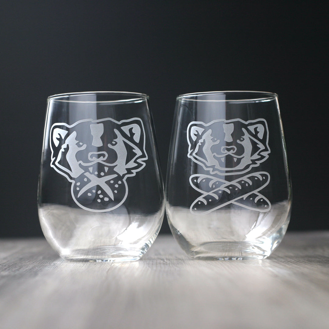 Bread and Badger Stemless Wine Glass - etched glassware