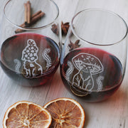 Cat Mushrooms Wine Glass