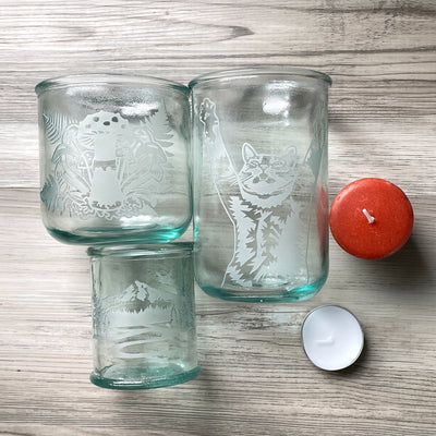 Recycled Glass Tumblers + Candle Holders