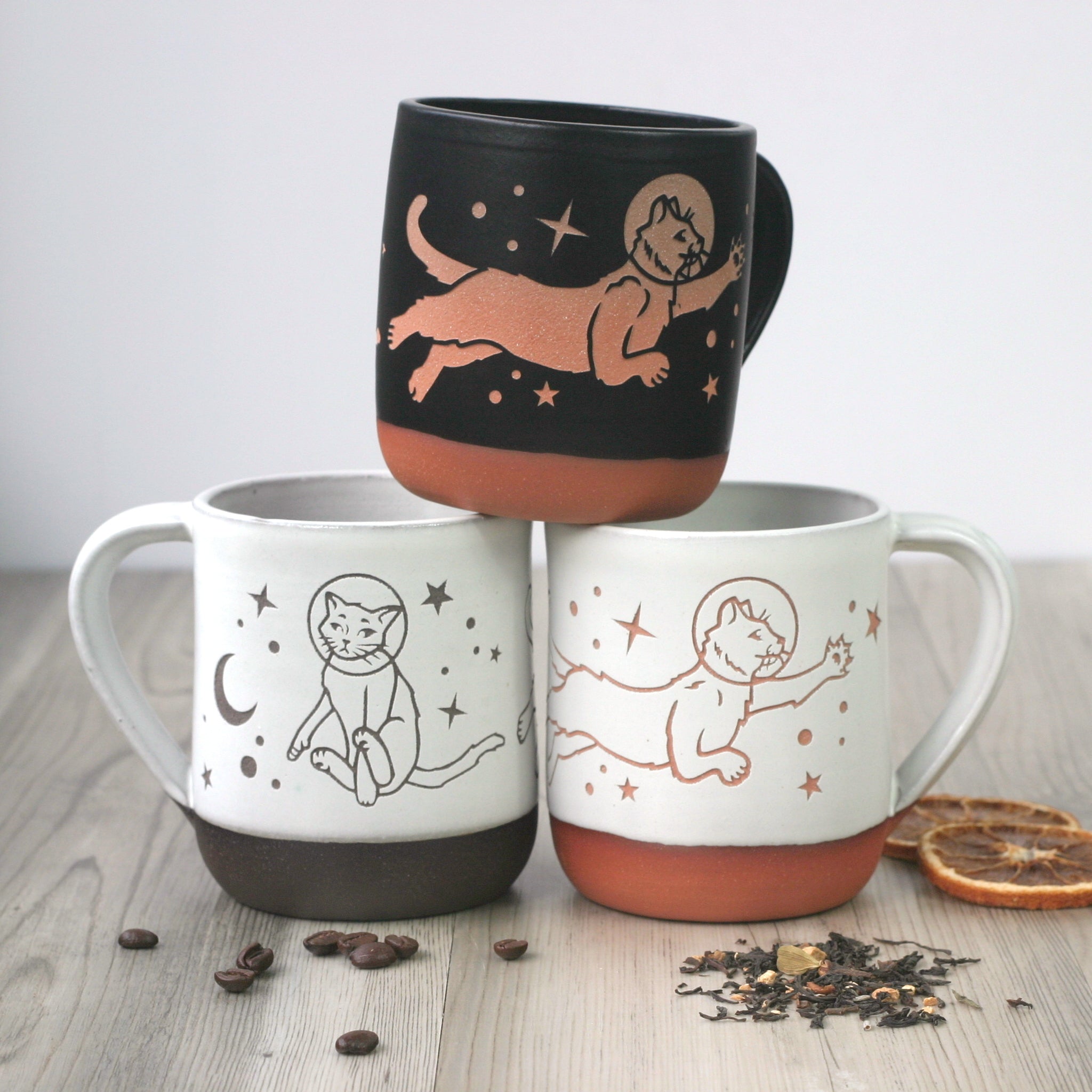 Handmade Sgraffito Mugs, Farmhouse Style