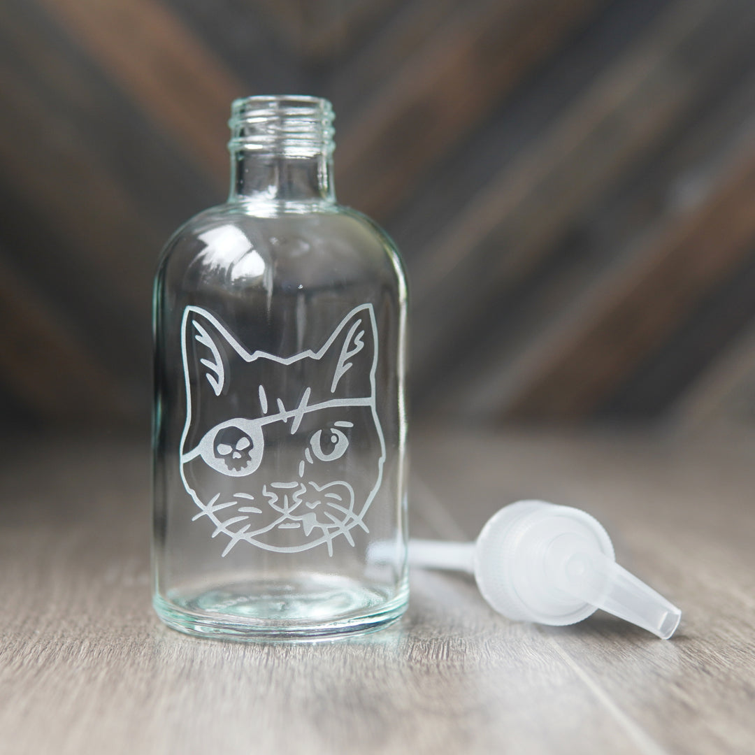 Pirate Snaggletooth Cat Soap Dispenser - Recycled Glass Pump Bottle