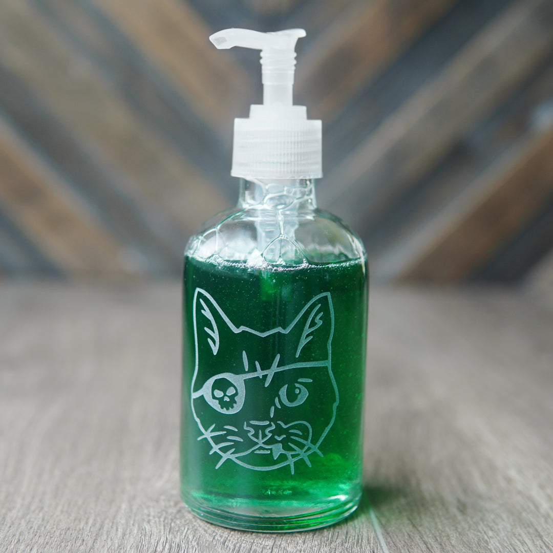 Pirate Snaggletooth Cat Soap Dispenser - Recycled Glass Pump Bottle