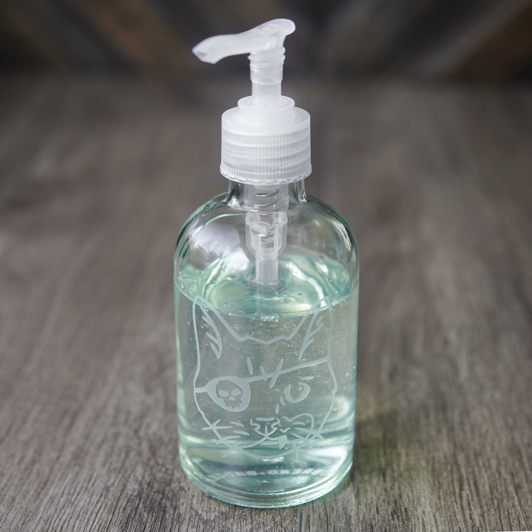 Pirate Snaggletooth Cat Soap Dispenser - Recycled Glass Pump Bottle