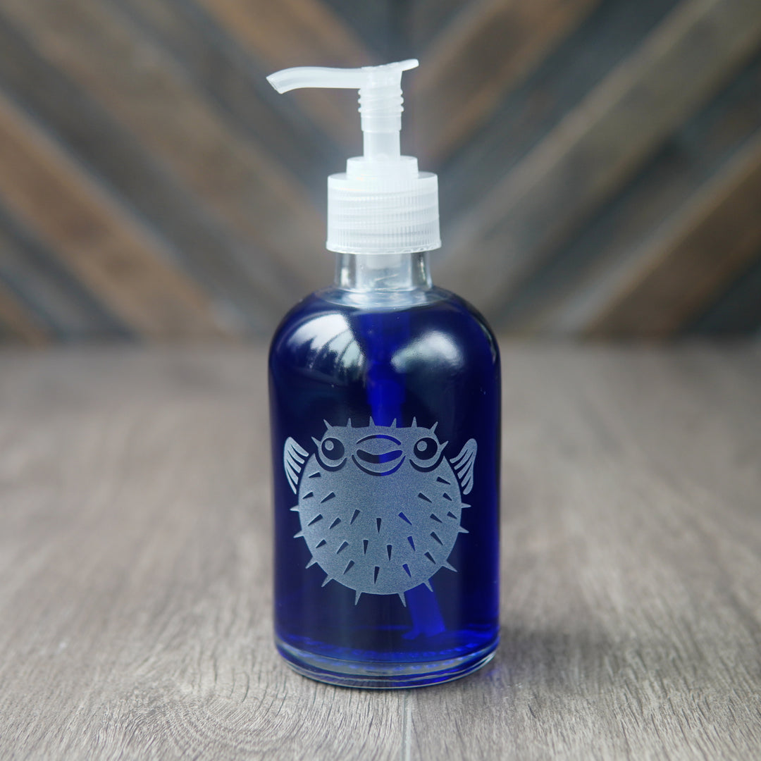 Pufferfish Soap Dispenser - Nautical Recycled Glass Pump Bottle