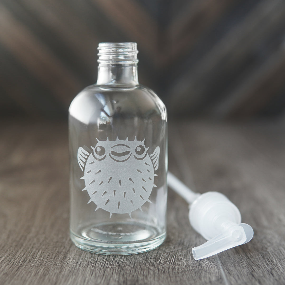 Pufferfish Soap Dispenser - Nautical Recycled Glass Pump Bottle