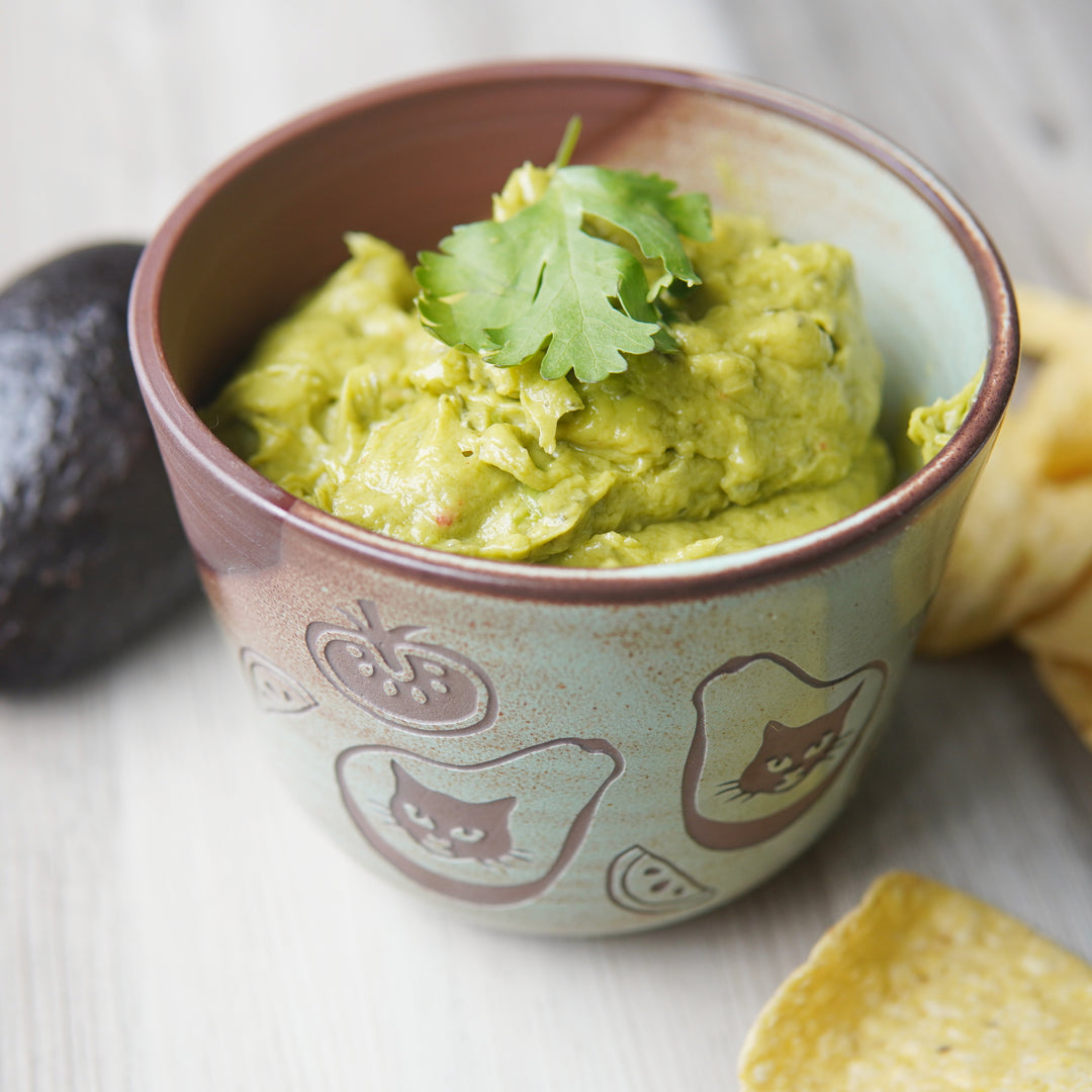 Avocado Cat Bowl, Medium Farmhouse Style Handmade Pottery