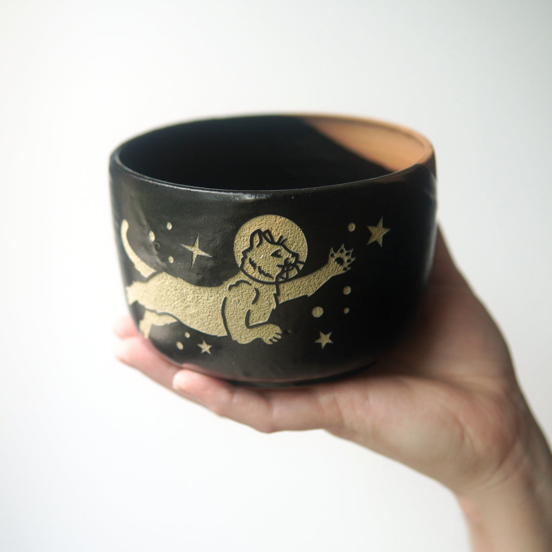 Space Cats Bowl, Farmhouse Style Handmade Pottery