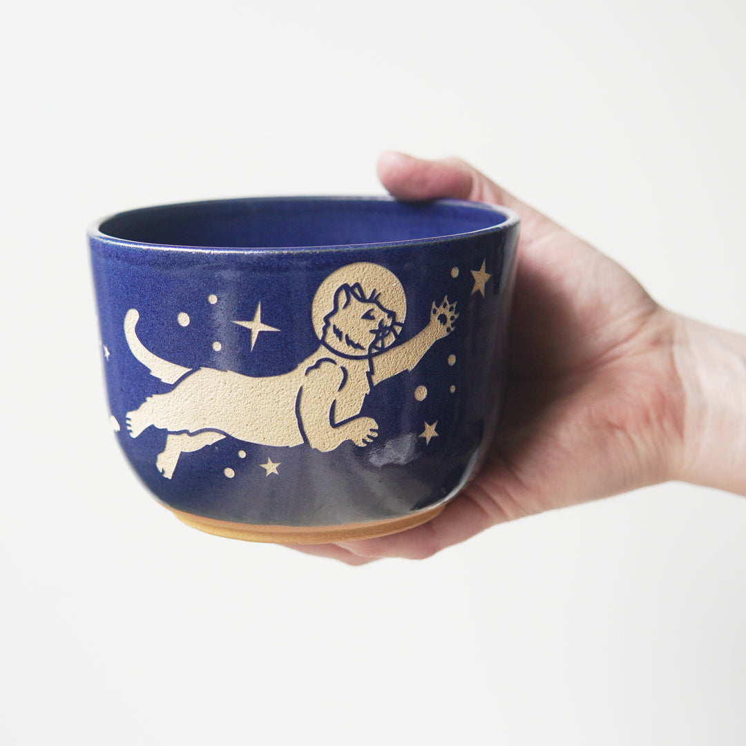 Space Cats Bowl, Farmhouse Style Handmade Pottery