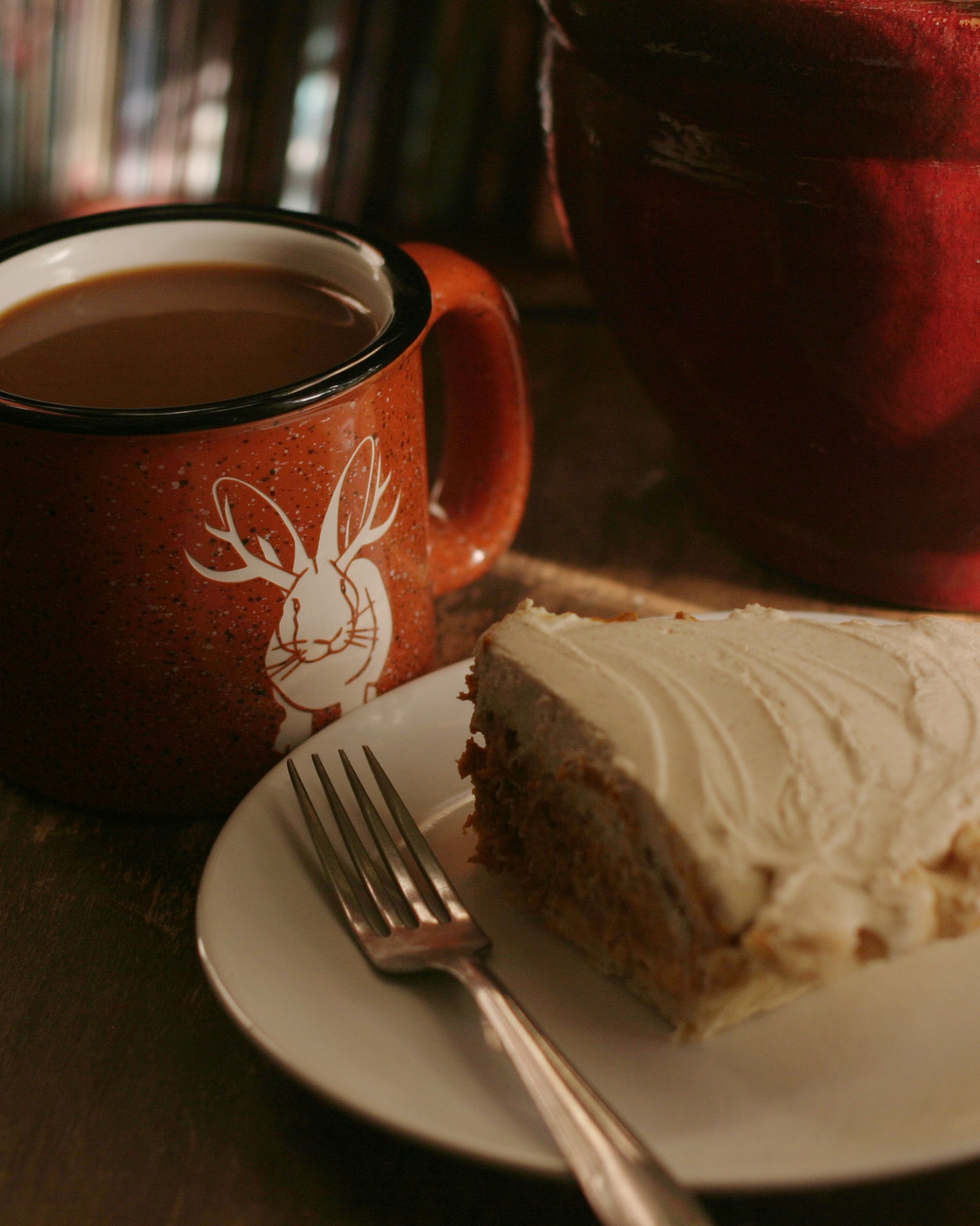 Jackalope camp mug with pumpkin pie