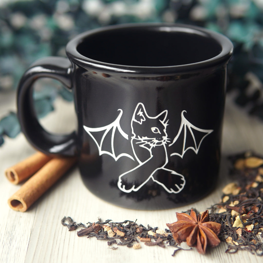 Bat Cat Camp Mug - made in USA ceramic