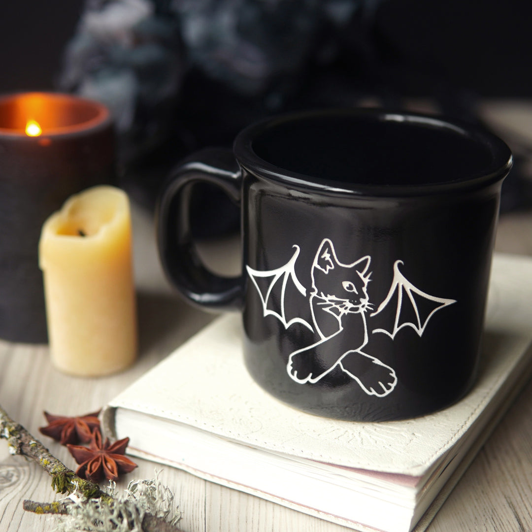 Bat Cat Camp Mug - made in USA ceramic