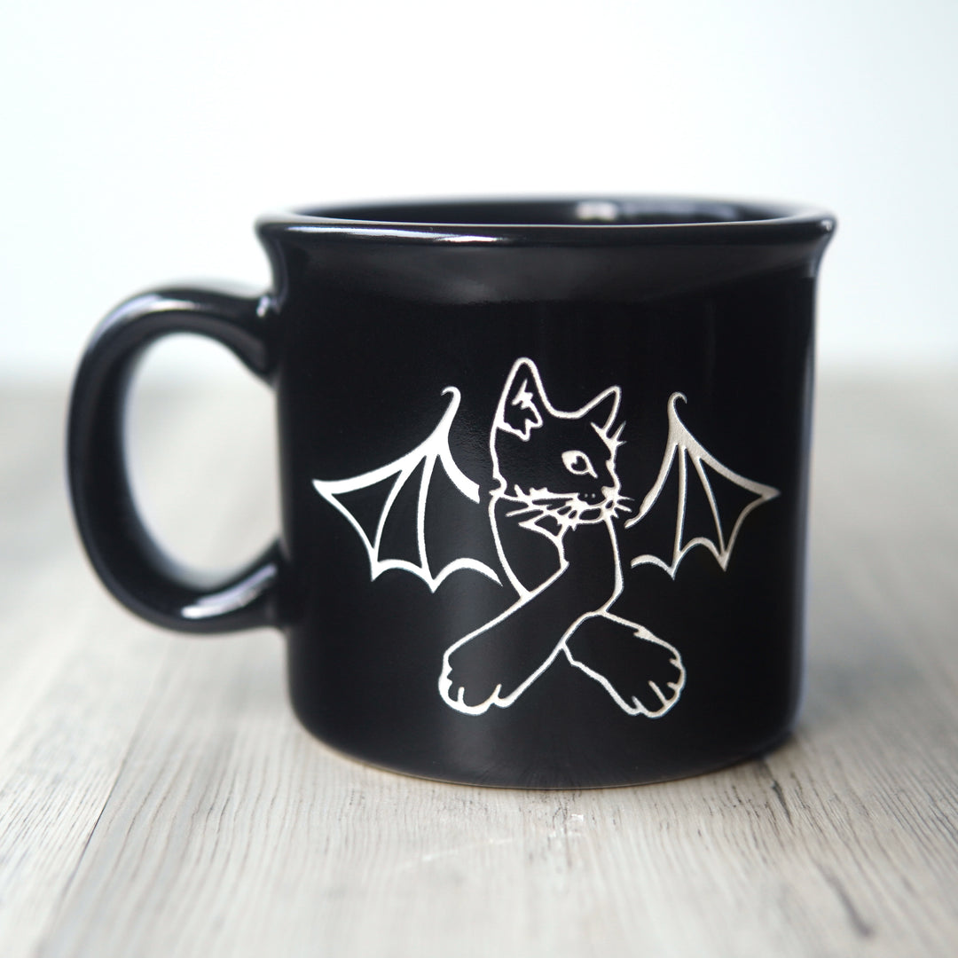 Bat Cat Camp Mug - made in USA ceramic