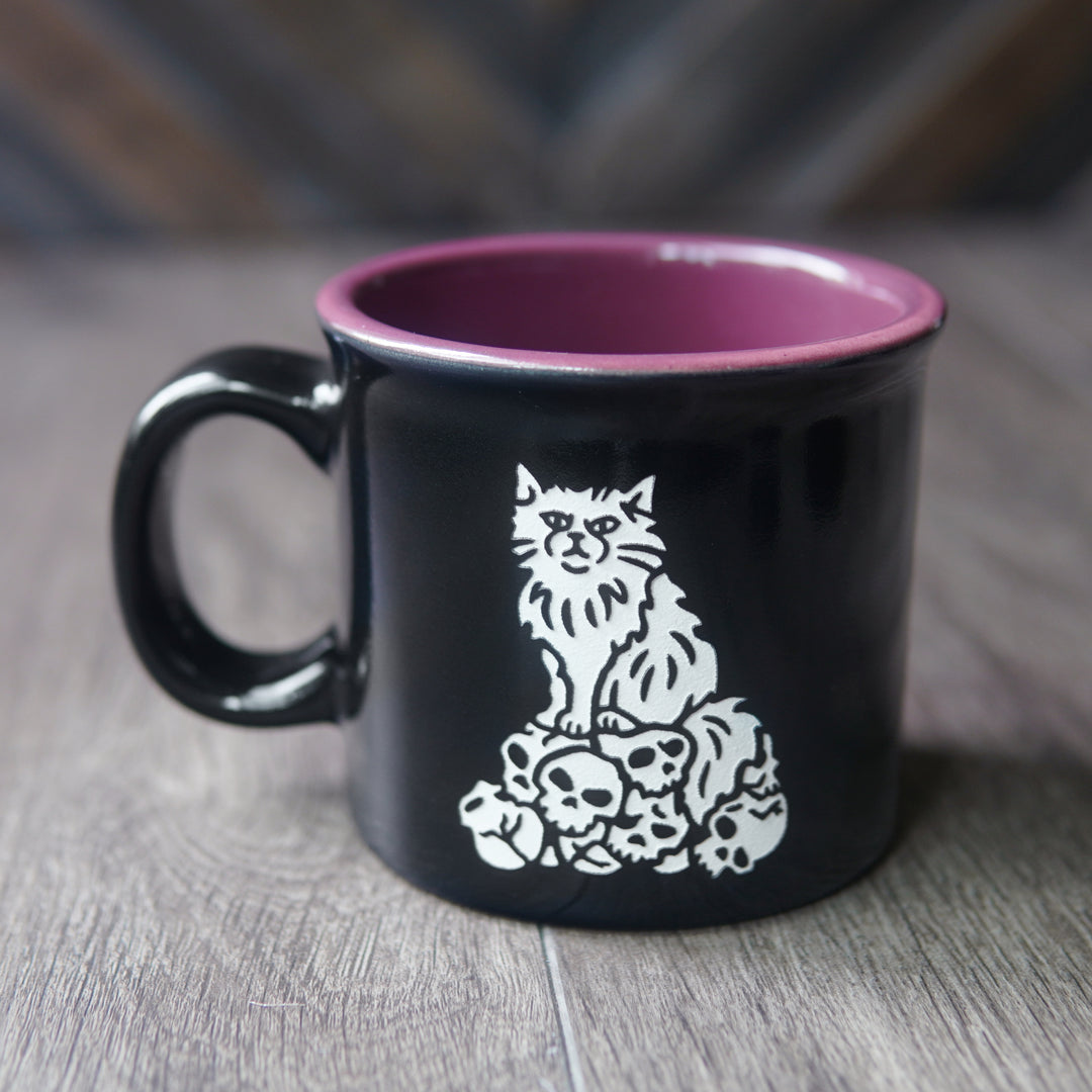 Dungeon Cat Camp Mug - CATacomb Skulls - made in USA ceramic