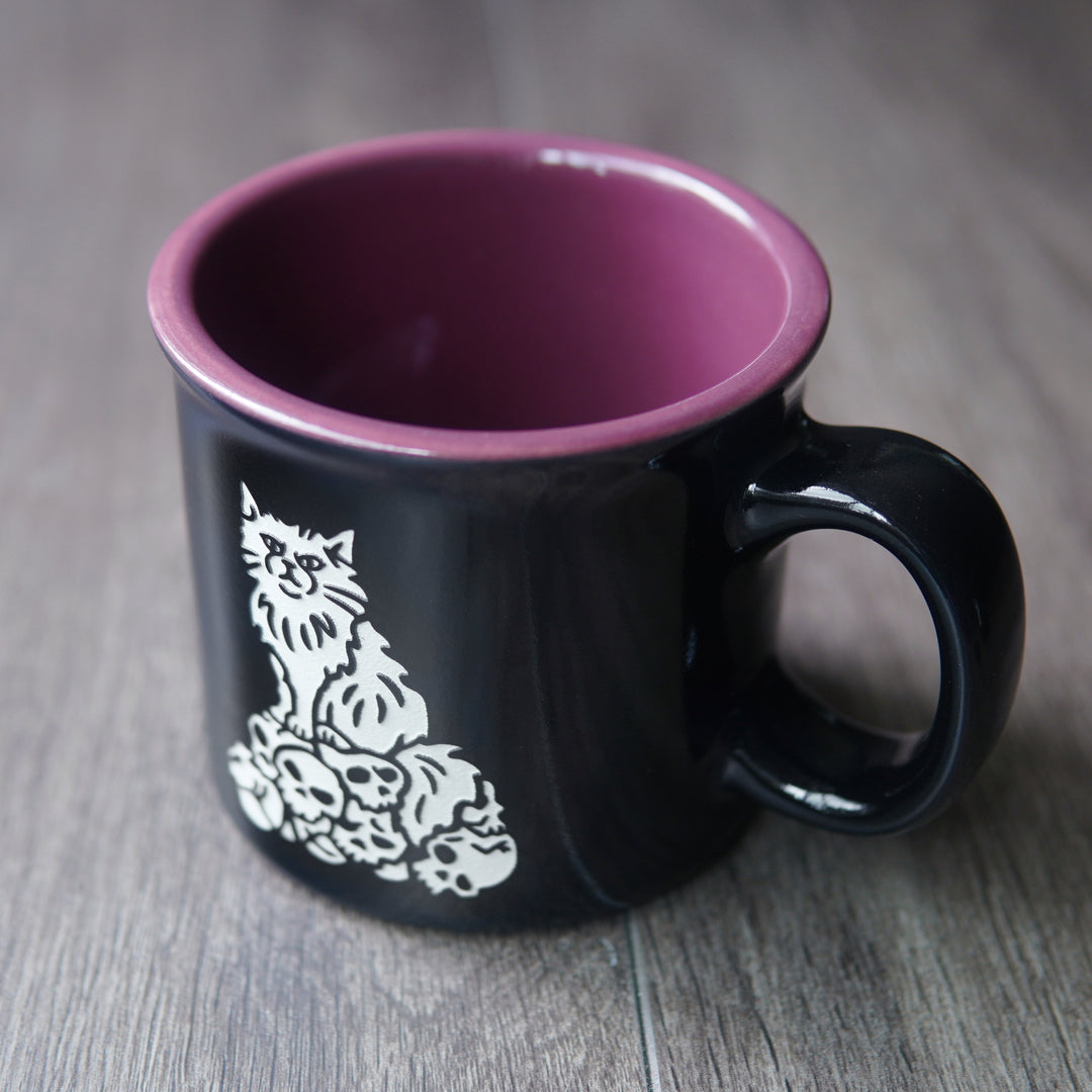 Dungeon Cat Camp Mug - CATacomb Skulls - made in USA ceramic