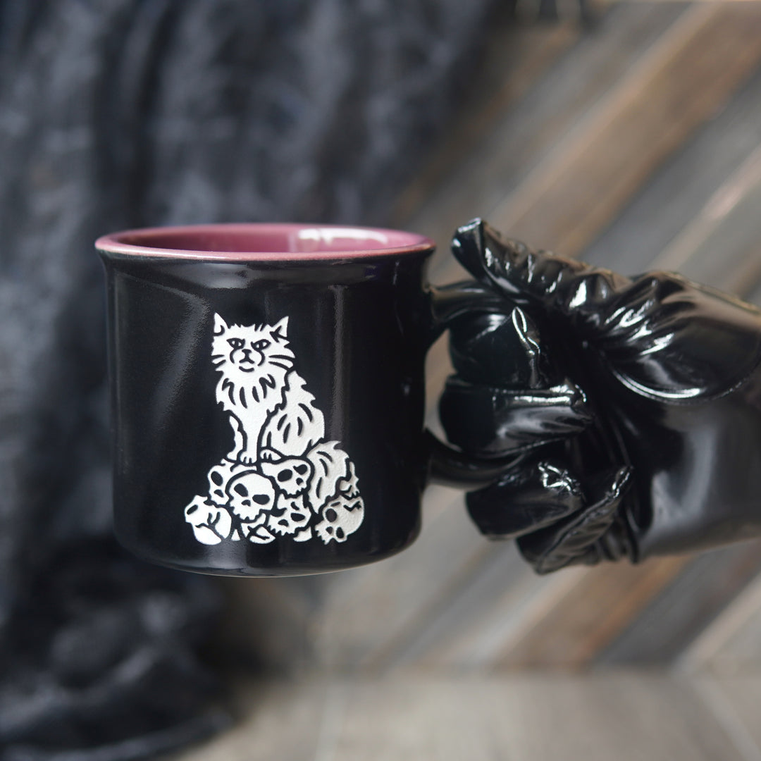 Dungeon Cat Camp Mug - CATacomb Skulls - made in USA ceramic