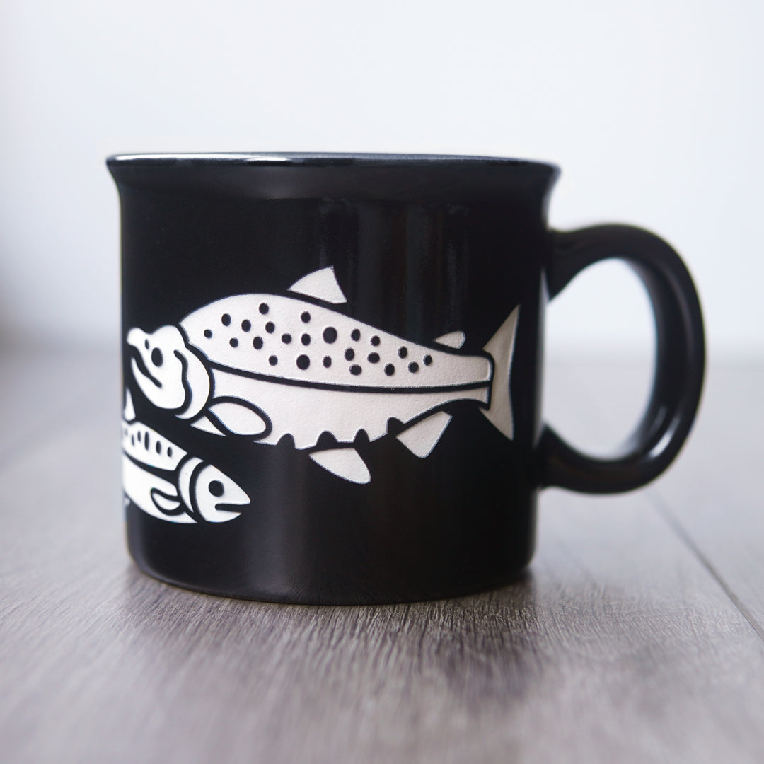 Salmon Fish Camp Mug - Dishwasher-Safe, Microwave-Safe