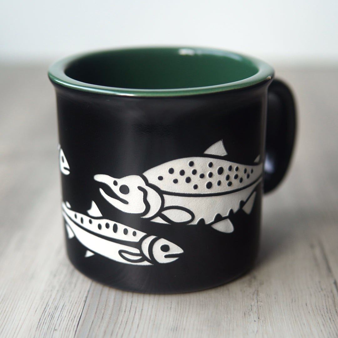 Salmon Fish Camp Mug - Dishwasher-Safe, Microwave-Safe