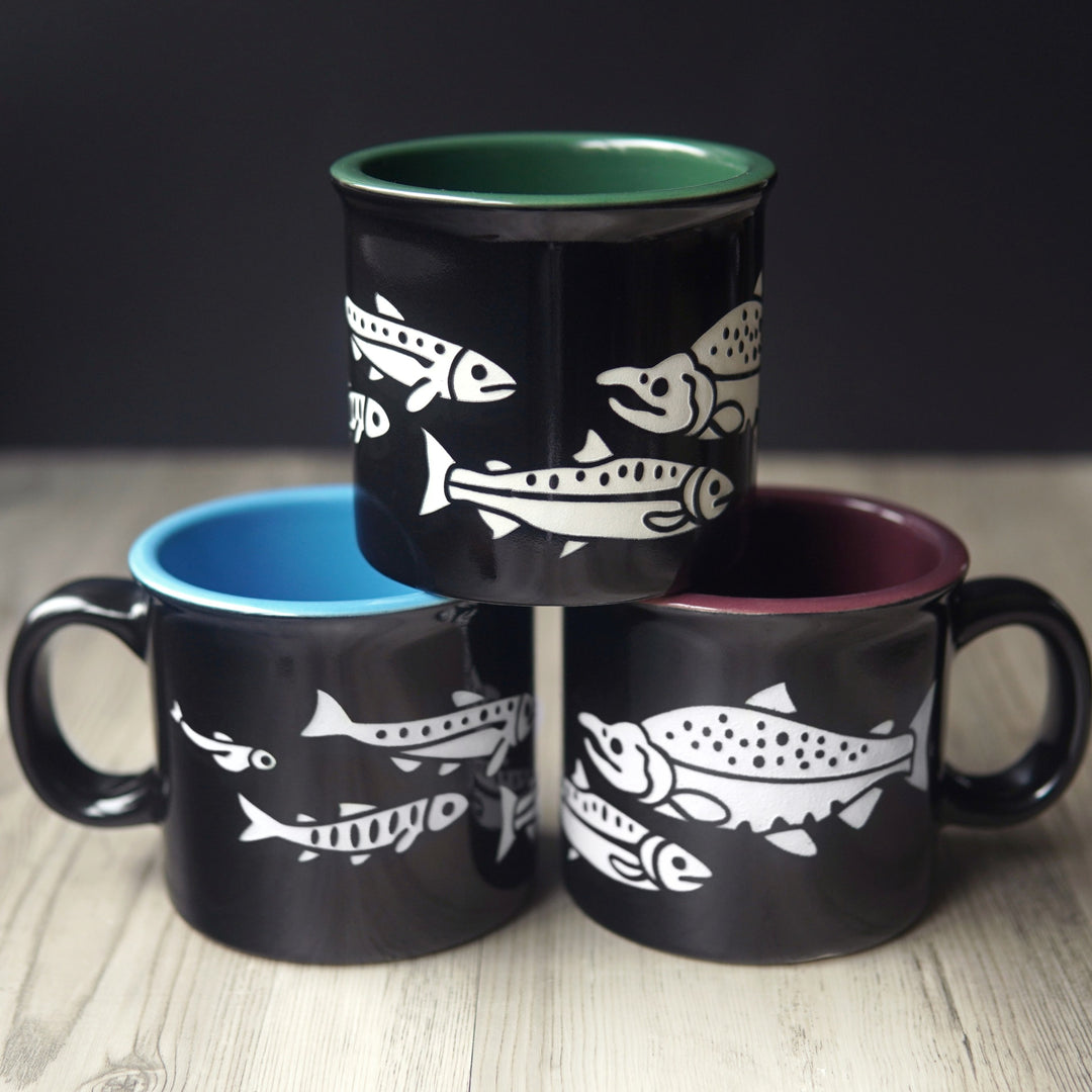Salmon Fish Camp Mug - Dishwasher-Safe, Microwave-Safe