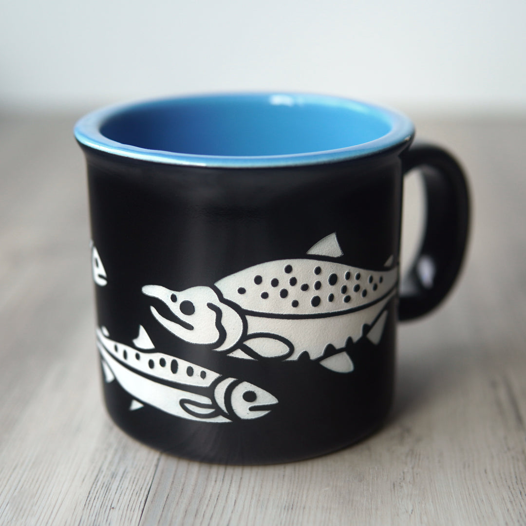 Salmon Fish Camp Mug - Dishwasher-Safe, Microwave-Safe