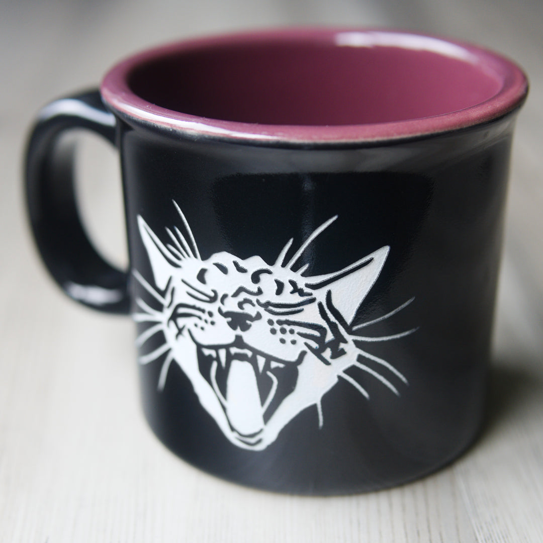 Screaming Cat Camp Mug - made in USA ceramic