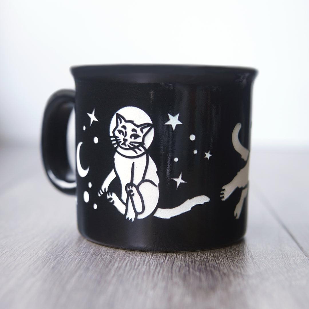Space Cat Camp Mug - Dishwasher-Safe, Microwave-Safe