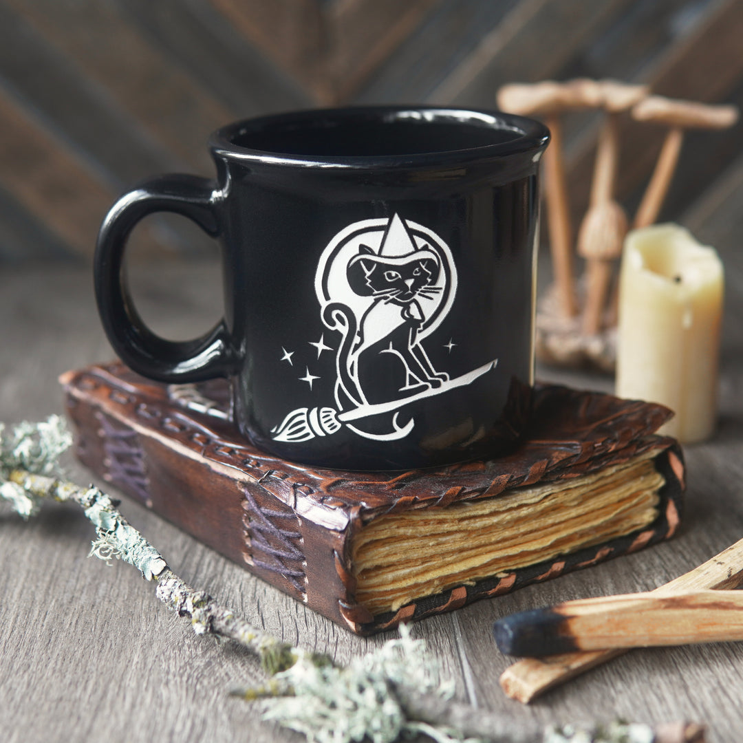 Witch Cat Halloween Camp Mug - made in USA ceramic