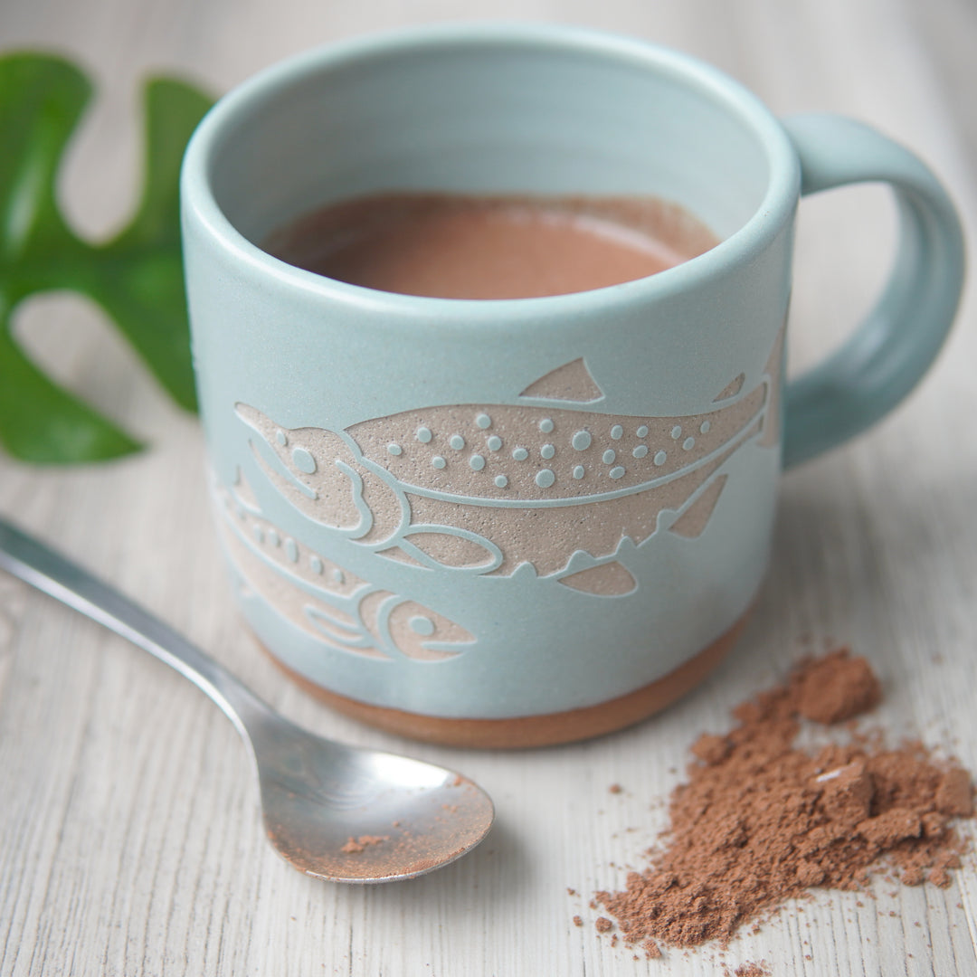 Salmon Mug, Forest Style Handmade Pottery