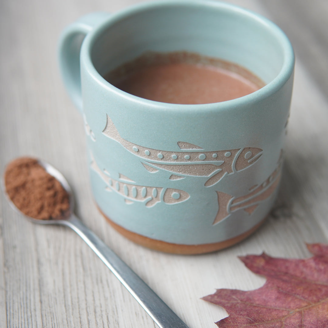 Salmon Mug, Forest Style Handmade Pottery