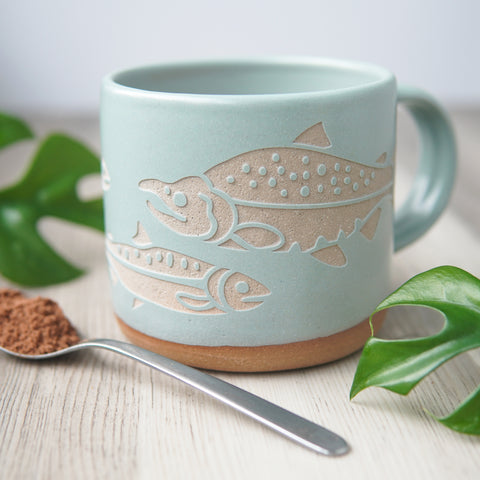 Salmon Mug, Forest Style Handmade Pottery