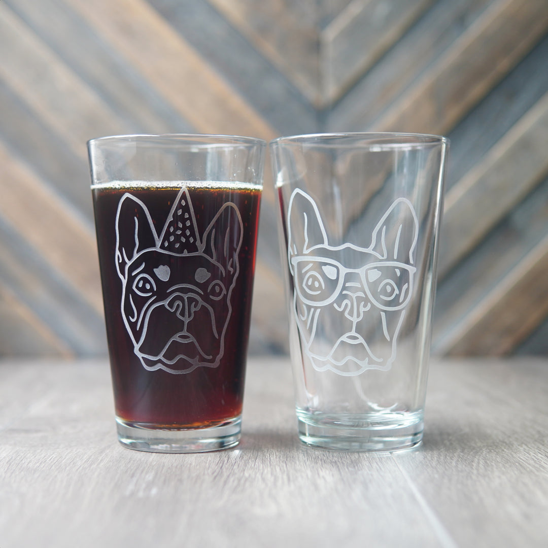 French Bulldog Pint Glass - etched glassware for birthday gifts