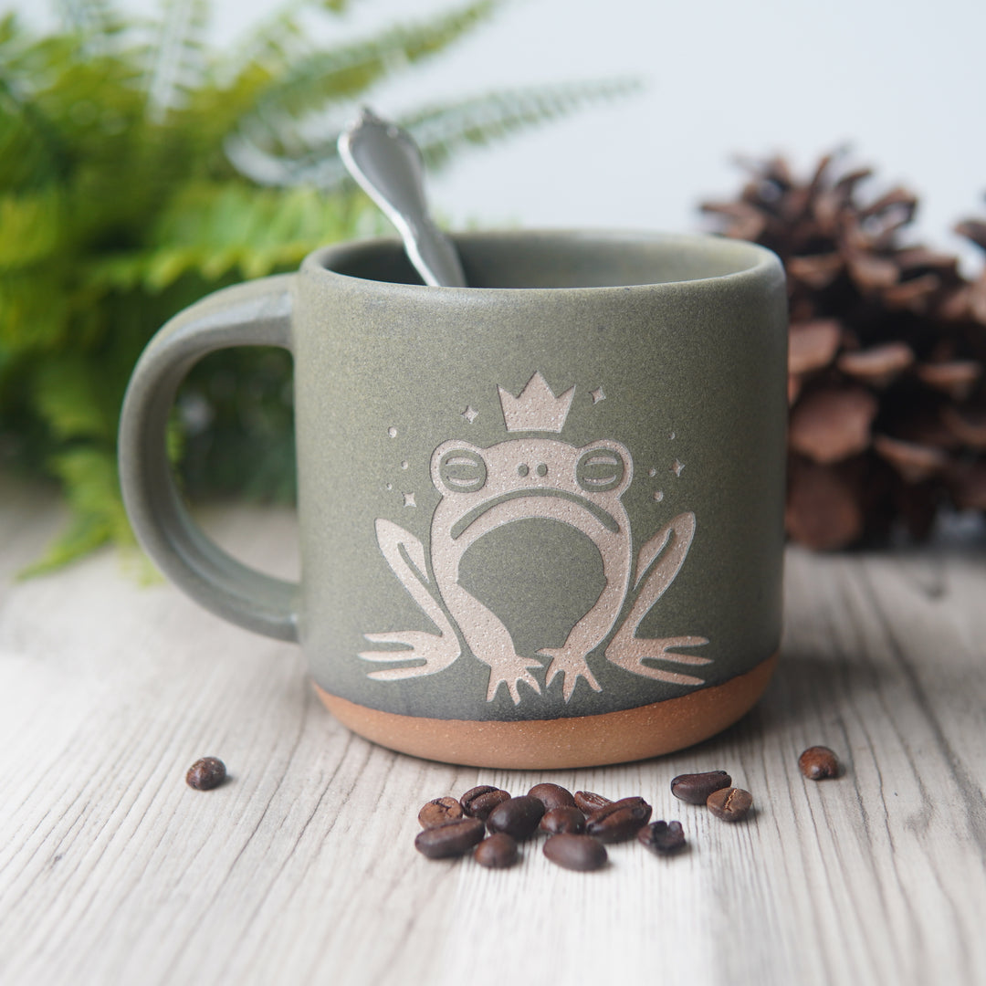 Frog Prince Mug, Forest Style Handmade Pottery