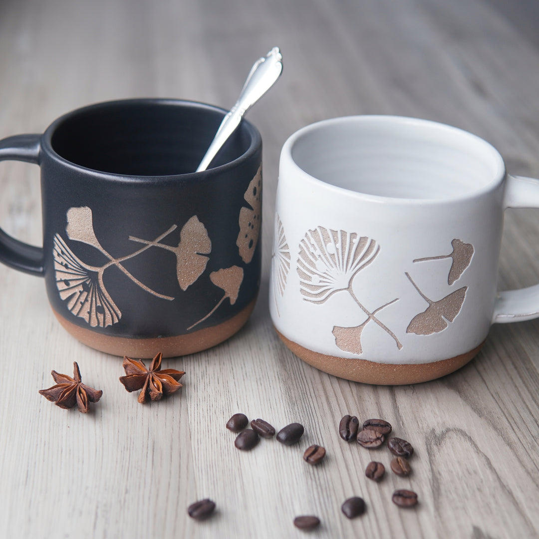 Ginkgo Leaves Mug, Forest Style Handmade Pottery