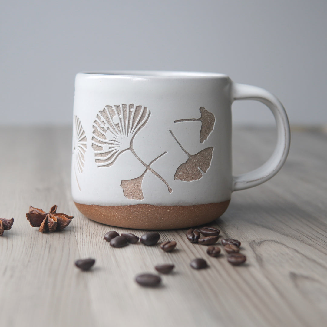 Ginkgo Leaves Mug, Forest Style Handmade Pottery