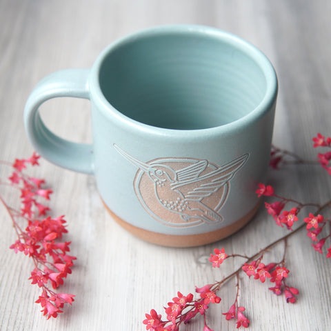 Hummingbird Mug, Forest Style Handmade Pottery
