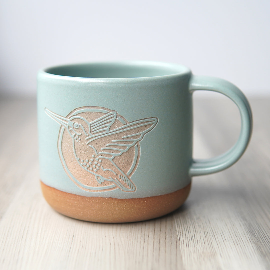 Hummingbird Mug, Forest Style Handmade Pottery