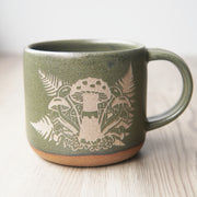 Mushroom + Ferns engraved mug in Moss green