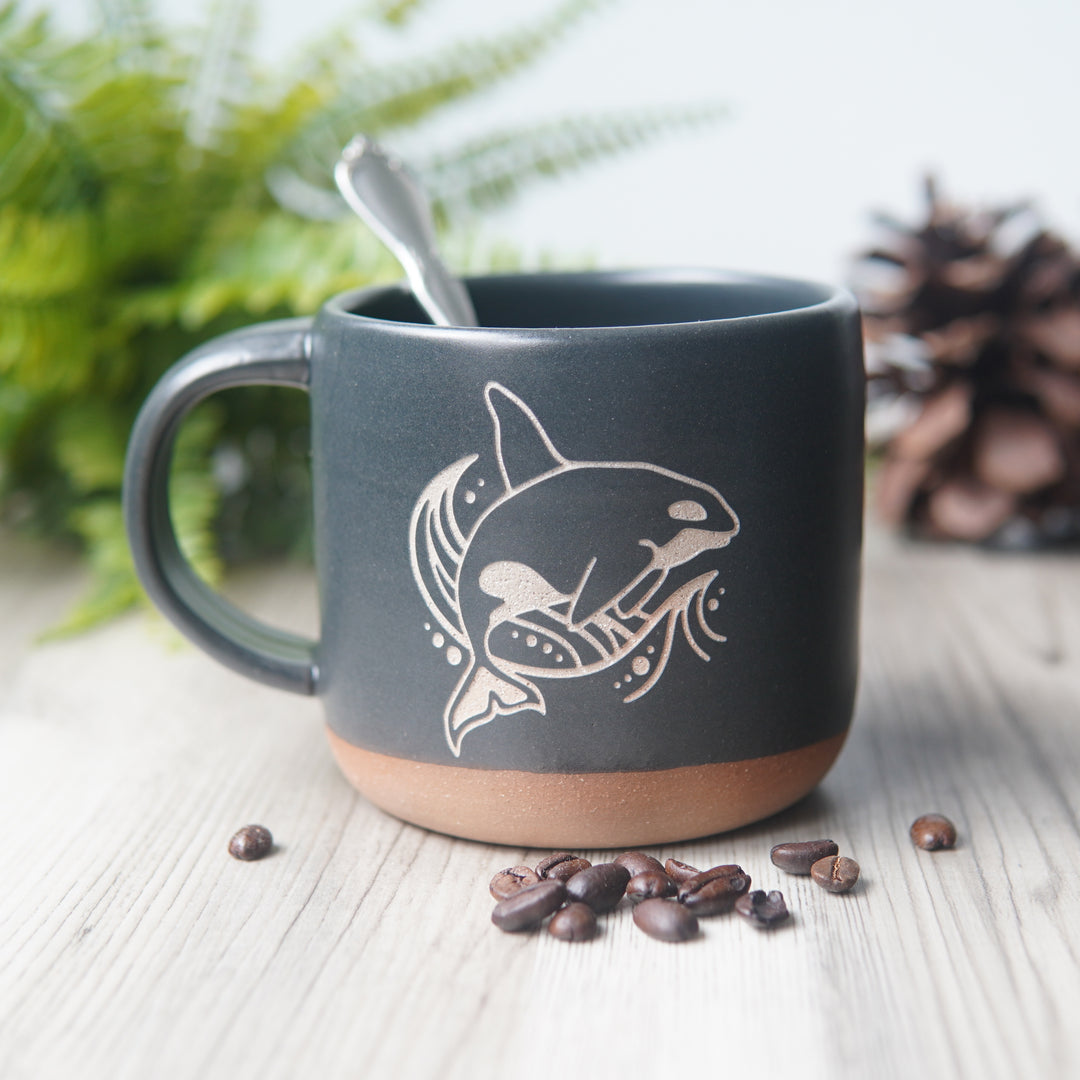 Killer Whale Mug, Forest Style Handmade Pottery