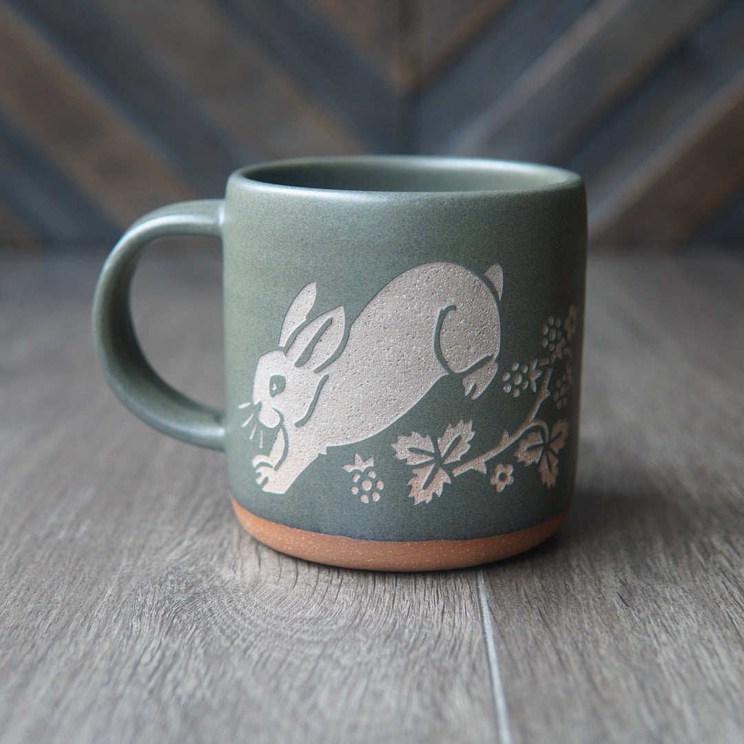 Rabbit Mug, Forest Style Handmade Pottery
