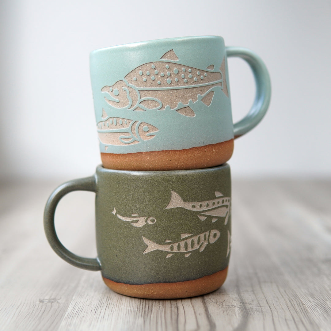 Salmon Mug, Forest Style Handmade Pottery