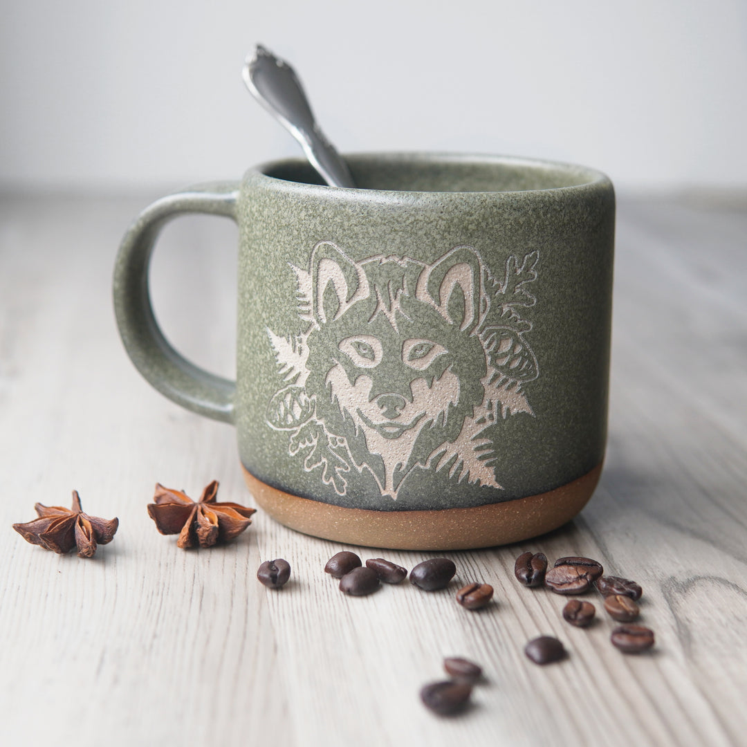 Wolf Mug, Forest Style Handmade Pottery