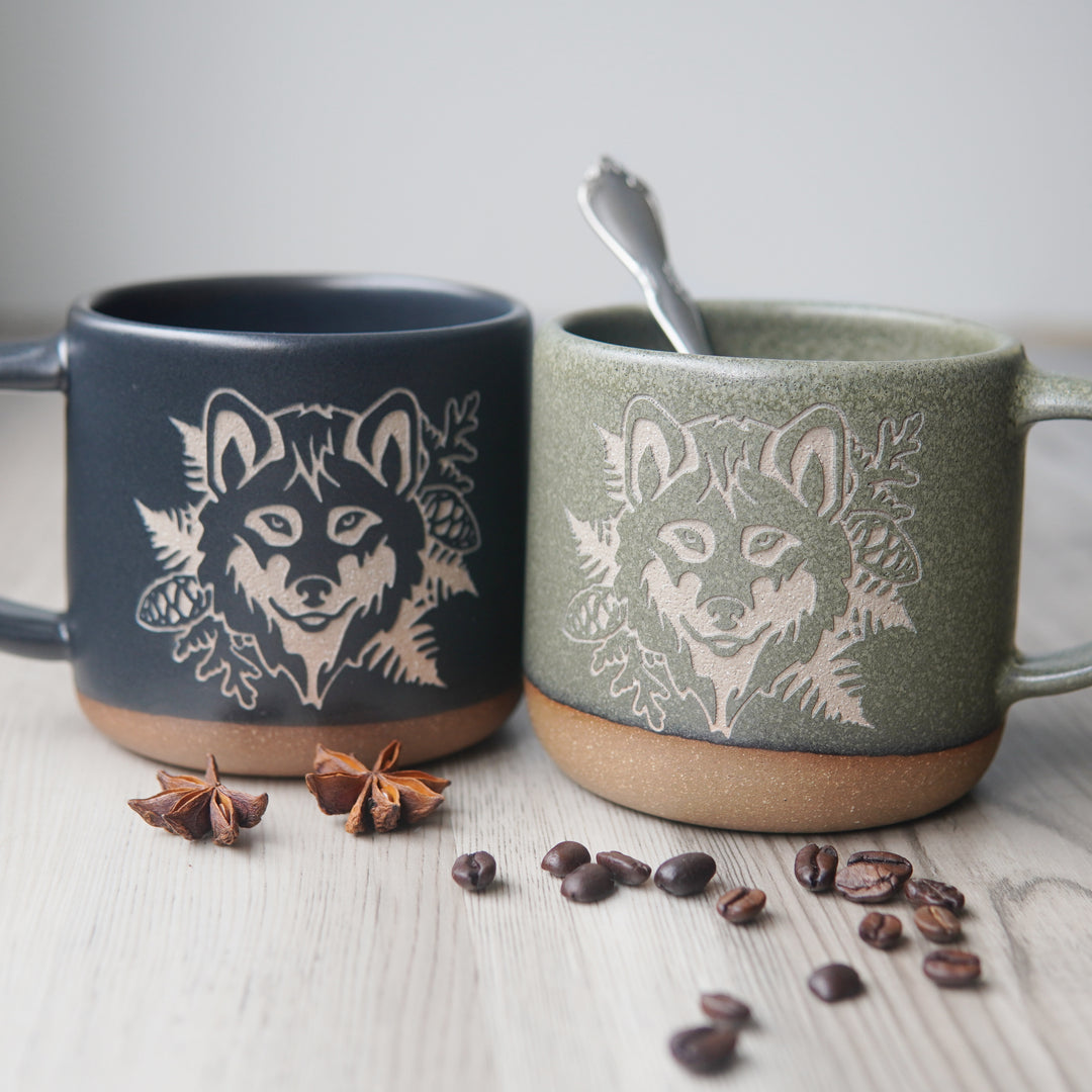 Wolf Mug, Forest Style Handmade Pottery