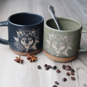 Wolf Mug, Forest Style Handmade Pottery