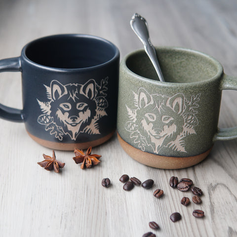 Wolf Mug, Forest Style Handmade Pottery