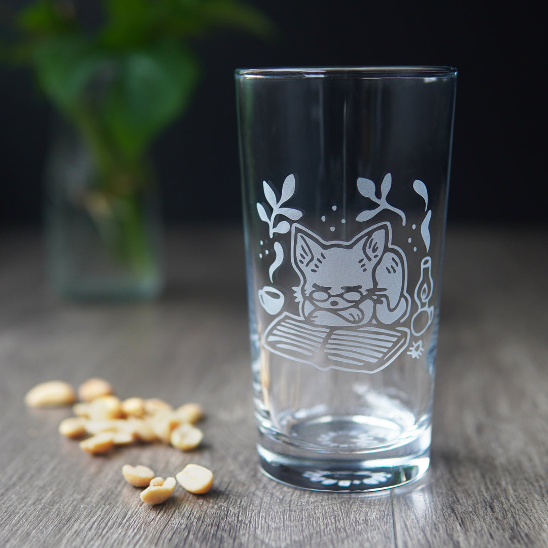 Book Cat Highball Glass - etched cocktail barware