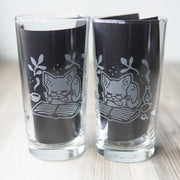 Book Cat Highball Glass - etched cocktail barware
