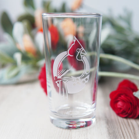 Cardinal Highball Glass - etched bird cocktail barware