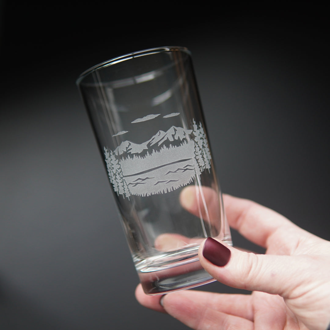 Mountain Highball Glass - PNW etched cocktail barware