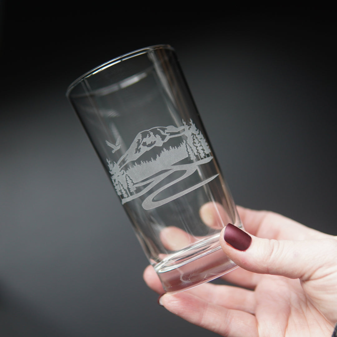 Mountain Highball Glass - PNW etched cocktail barware