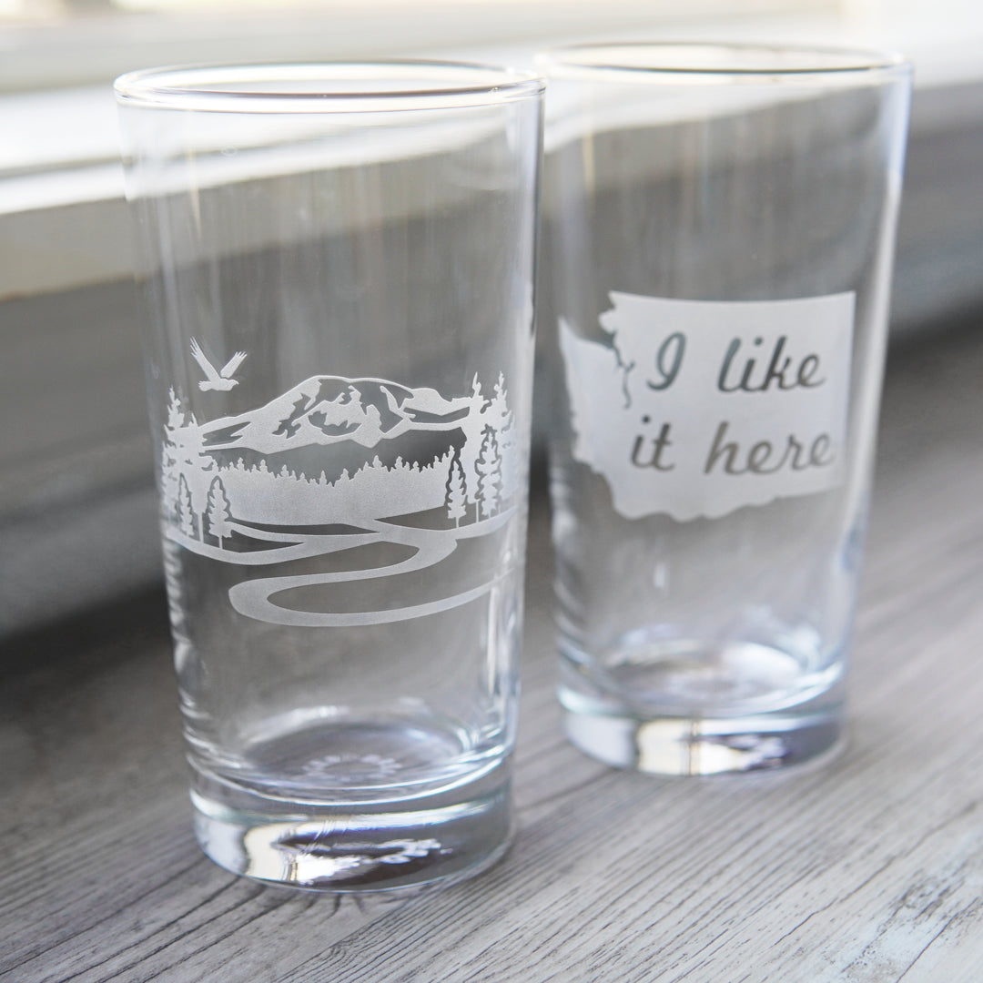 Washington State Highball Glass - "I like it Here" etched cocktail barware