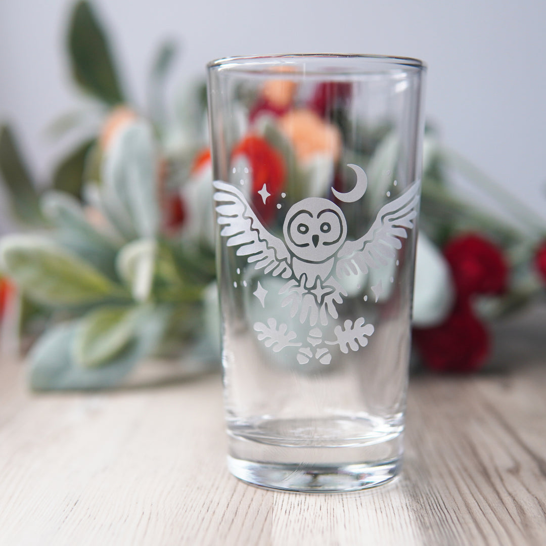 Owl + Oak Highball Glass - etched cocktail barware